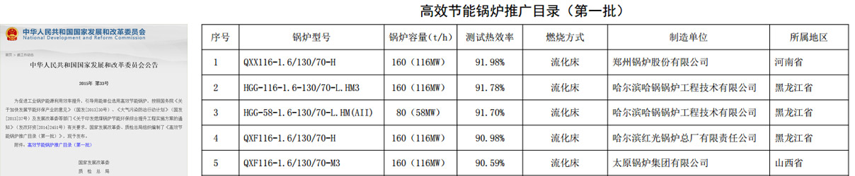 高效節能鍋爐推廣目錄（第一批）